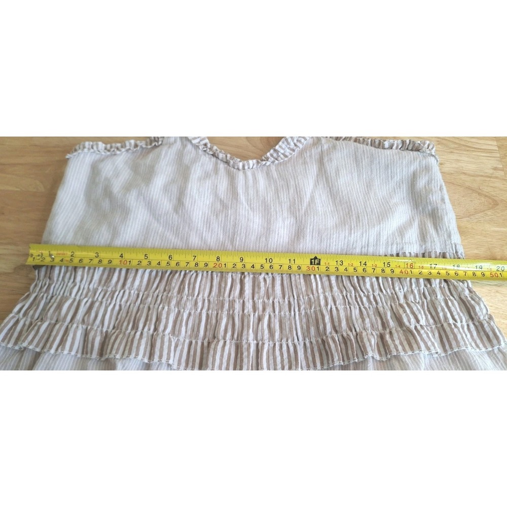 POL Womens Large Ivory Taupe Striped Tiered Sundress Smocked Empire Waist Boho - Picture 6 of 10